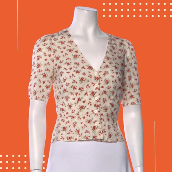 Reformation Tops - NWOT Reformation Floral Button-Up Short Sleeve Blouse, Size 0